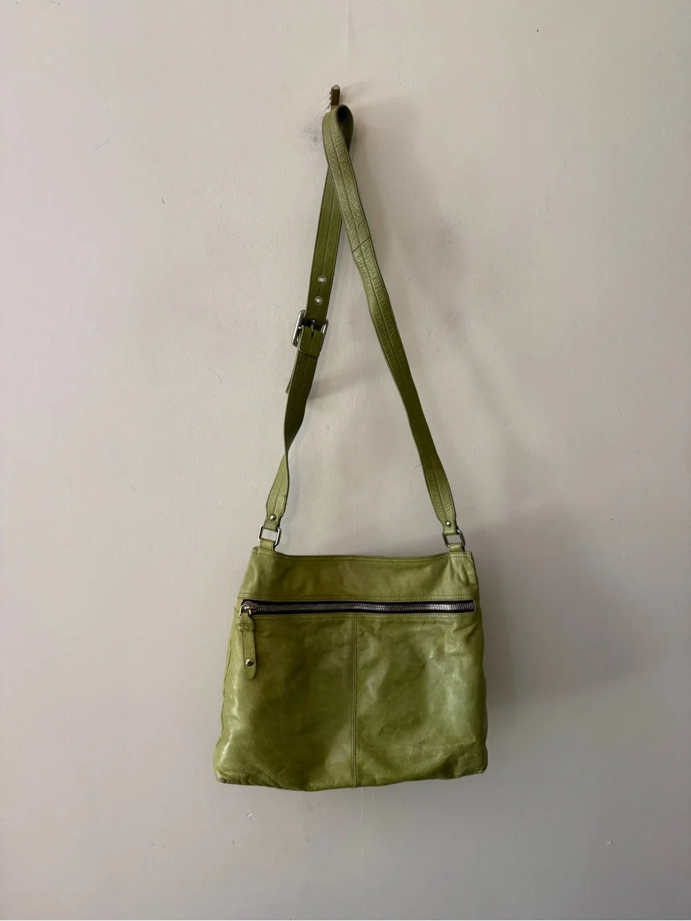 Y2K vintage HOBO Green Leather Crossbody with Front Zip Pocket